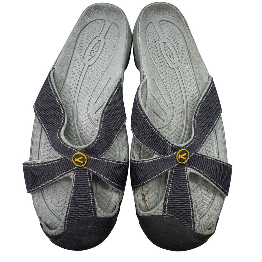 KEEN Slide Sandals US 11 Grey Canvas Straps Rubber EU 42 Hiking Anti Odor